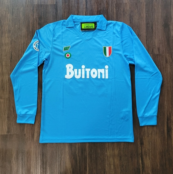Diego Maradona Napoli New Men's Retro Vintage Long Sleeve Blue Soccer Jersey - Picture 1 of 8
